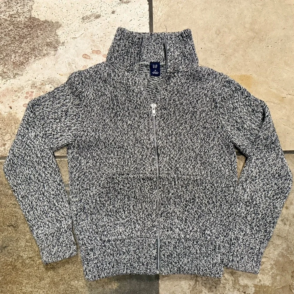GAP Kids Boy Heavy Sweater Gray Full Zip‎ Zipper Sweatshirt Pocket Sz M Medium